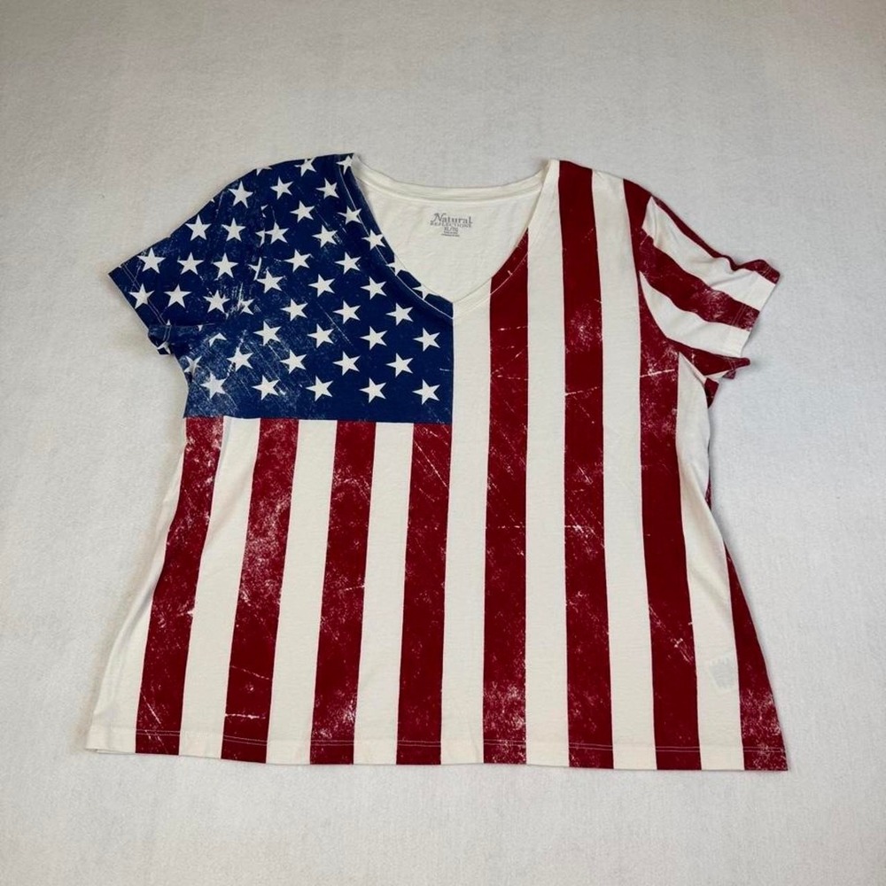 Woman's V Neck American flag cotton & polyester tee Size XL
